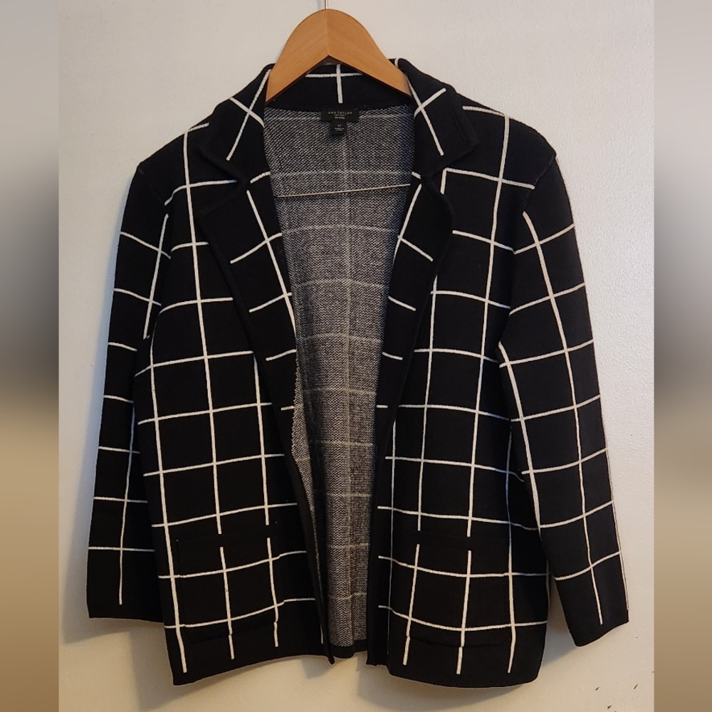 Ann Taylor Black and White Checkered Blazer